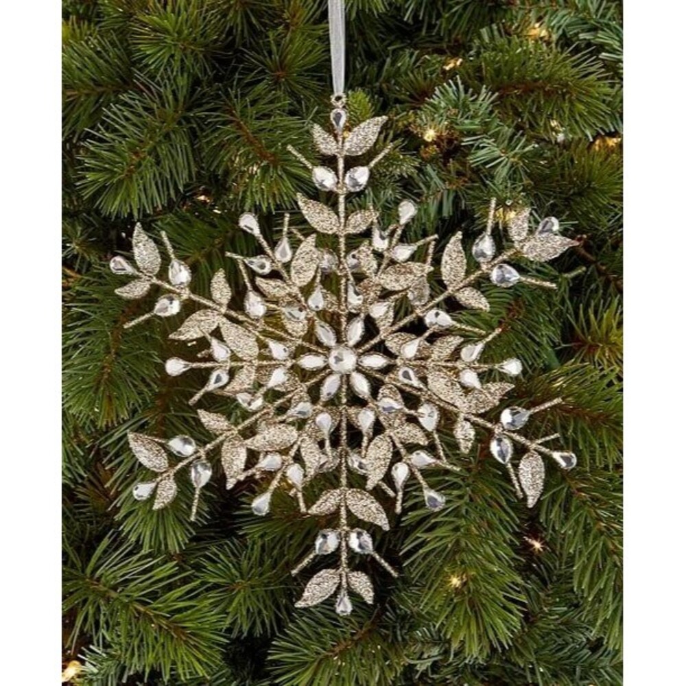 Holiday Lane Jeweled Classics Gold Snowflake Glitter Christmas Ornament
